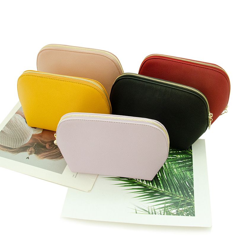 PU Leather Makeup Bag Custom Cube Waterproof Travel. Yellow view 3