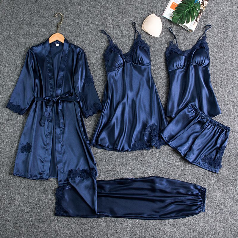 Women Five Piece Sleepwear Set Polyester V Neck Burgundy 4XL view 2