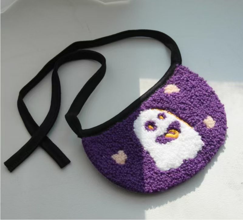 Pet Scarf Wool Lace Up Cat Dog Saliva towel purple ghost M (lace neck