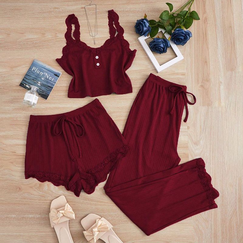 Subtle Lace Women Pajamas Set Sleepwear Black XXL view 2