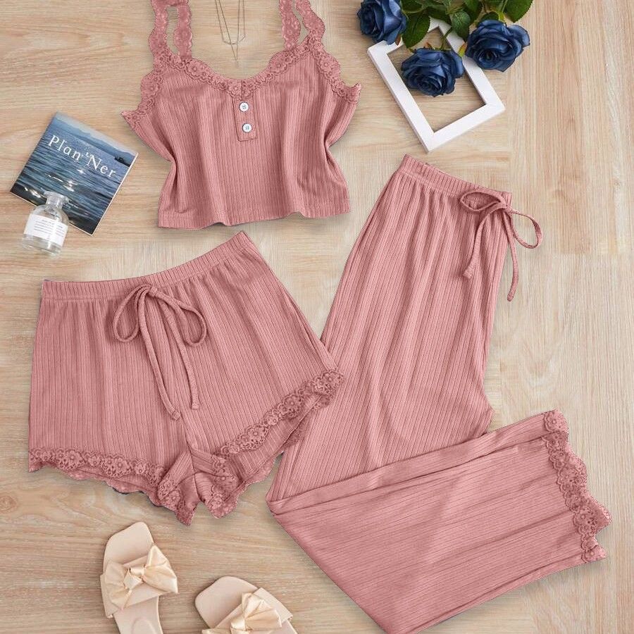 Subtle Lace Women Pajamas Set Sleepwear Light Purple XL view 4