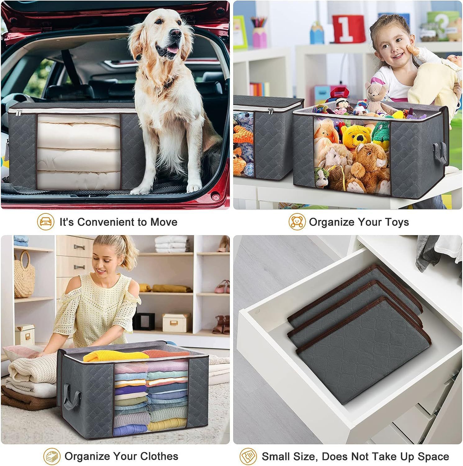 Fortunately Non-woven Quilt Storage Bag Cube 70L Gray 90l (set of 4) view 6