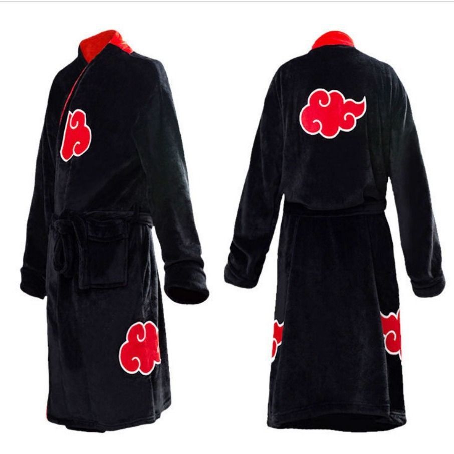 Akatsuki Flannel Bathrobe Naruto Sleepwear Unisex Akatsuki red cloud hokage view 2