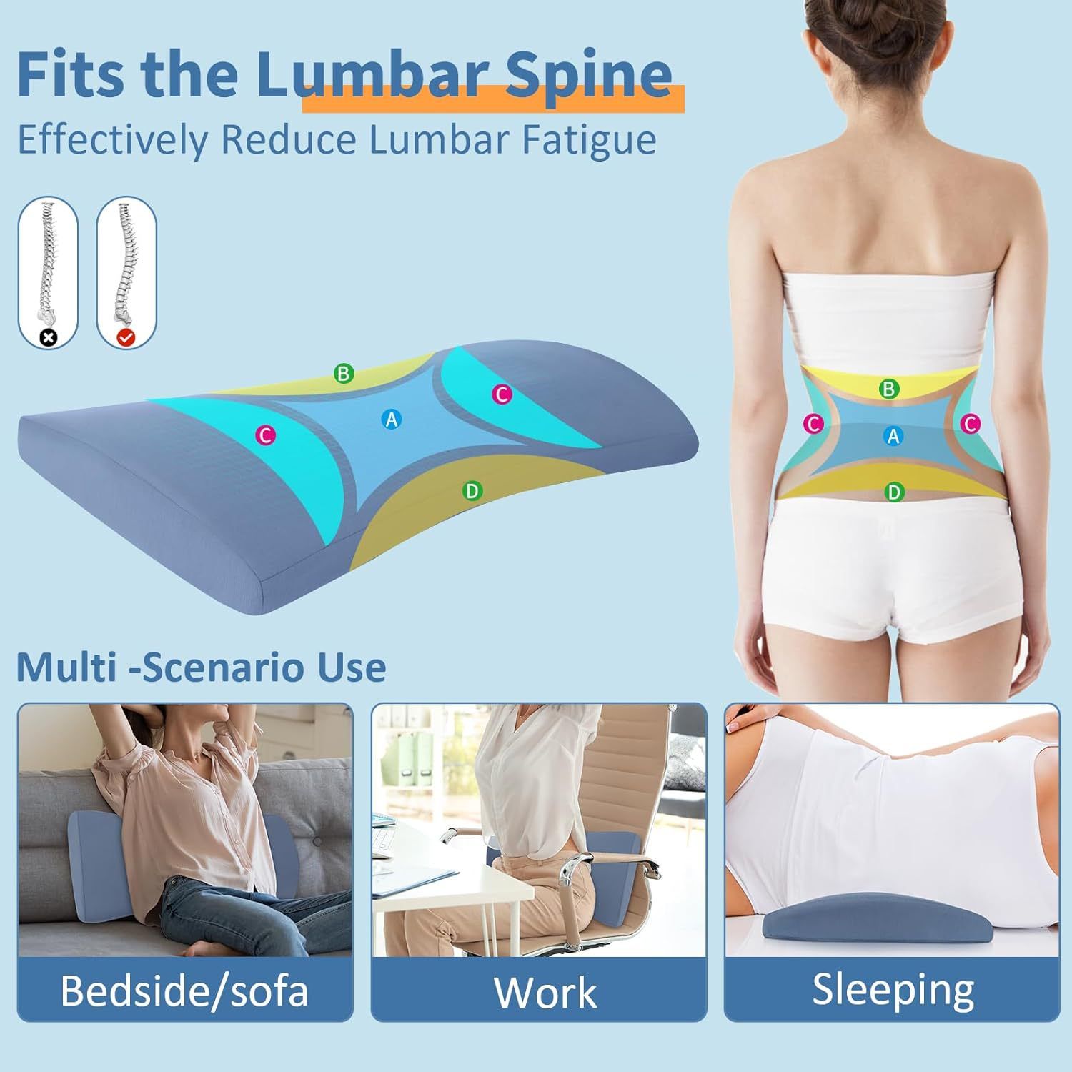 Neck friend Lumbar Pillow Memory Foam Support Dark Gray 58*26*5.5cm view 3