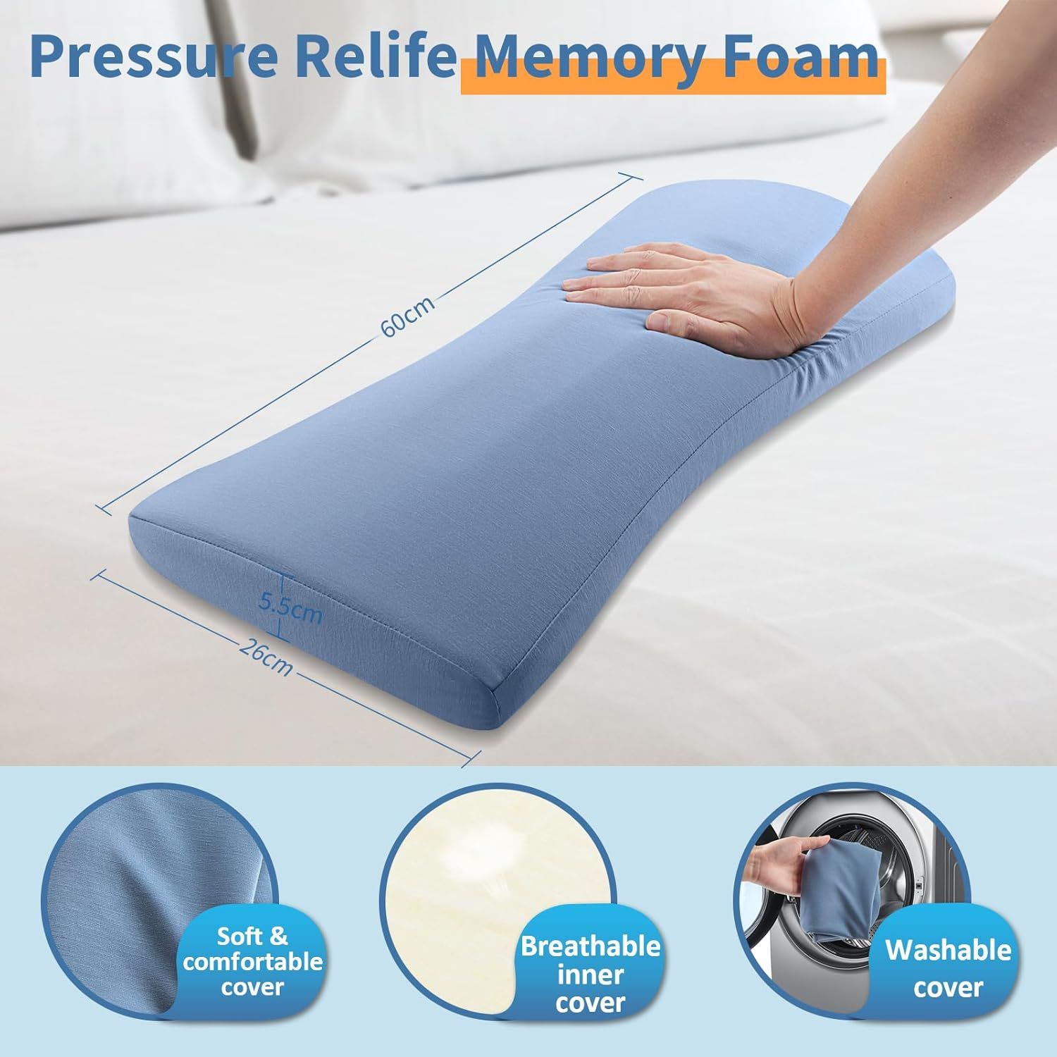 Neck friend Lumbar Pillow Memory Foam Support Light Gray 58*26*5.5cm view 4