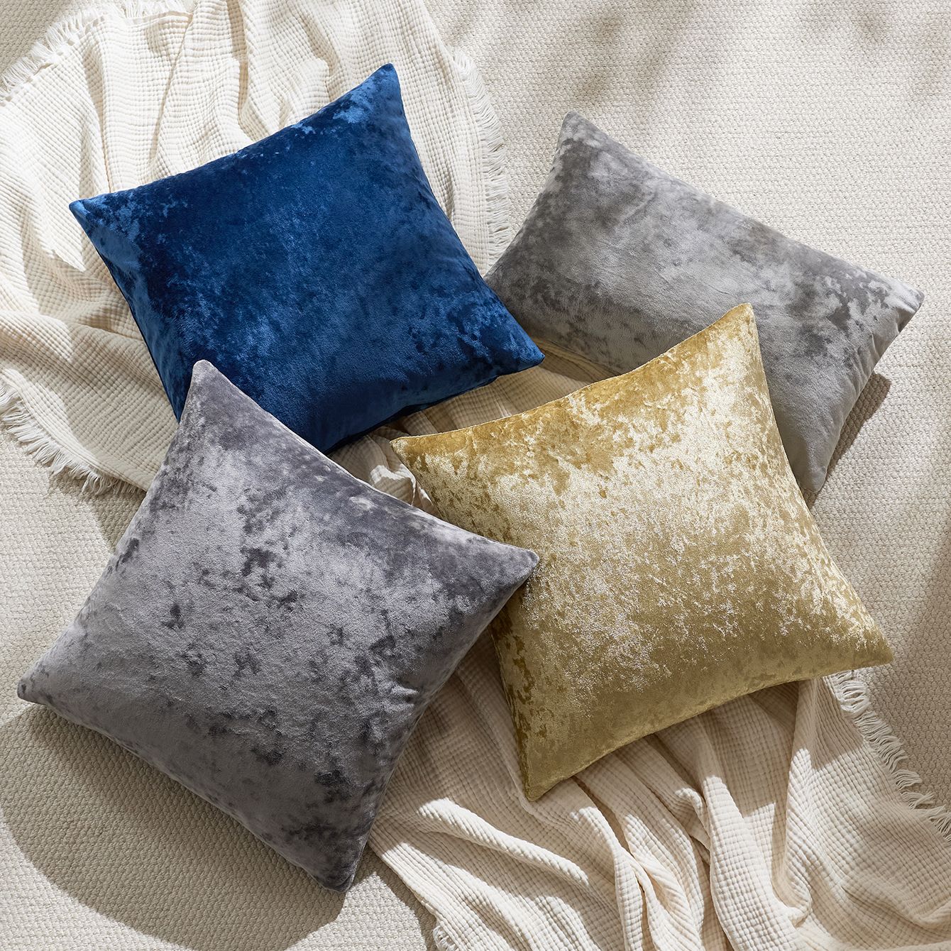 Ice Velvet Pillow Cover Polyester Solid Color 30x50cm Beige 50*50cm without view 2