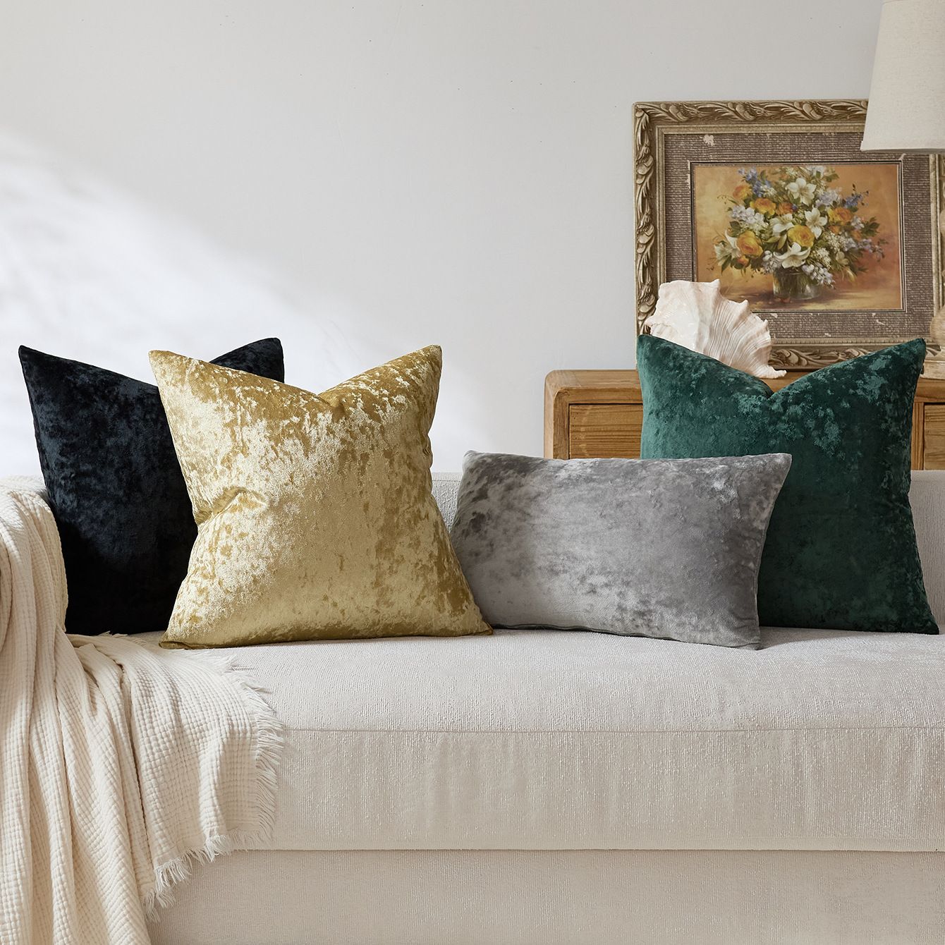 Ice Velvet Pillow Cover Polyester Solid Color 30x50cm Navy Blue 55*55cm view 4