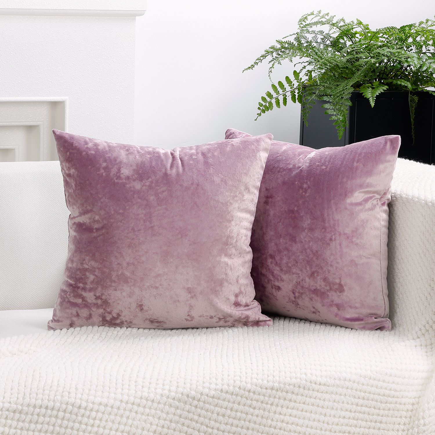 Ice Velvet Pillow Cover Polyester Solid Color 30x50cm Light Purple 55*55cm — image 1