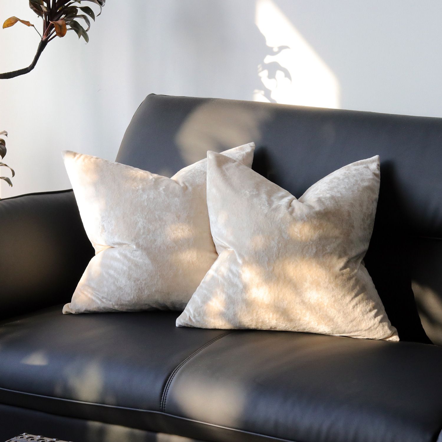 Ice Velvet Pillow Cover Polyester Solid Color 30x50cm Beige 60*60cm without — image 1