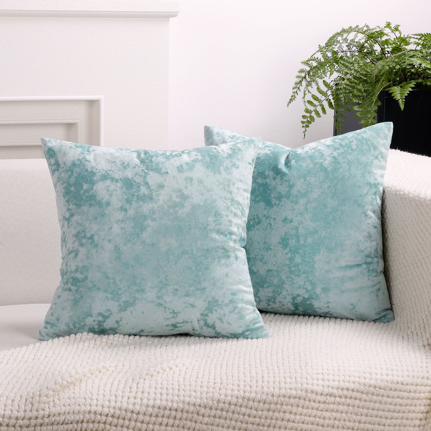 Ice Velvet Pillow Cover Polyester Solid Color 30x50cm Mint Blue 60*60cm — image 1