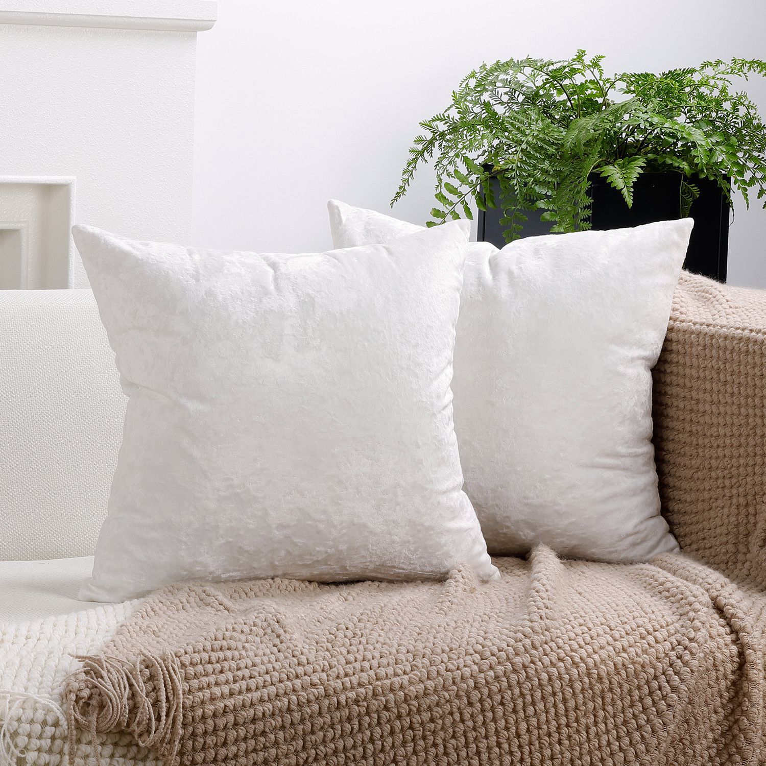 Ice Velvet Pillow Cover Polyester Solid Color 30x50cm White 45*45cm without — image 1