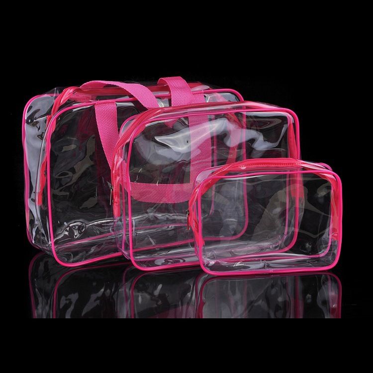 HDWISS PVC Transparent Cosmetic Bag Travel Storage Cube Rose red Medium size — image 1