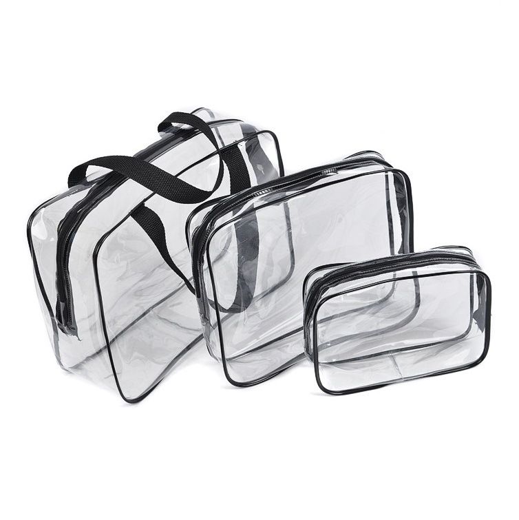 HDWISS PVC Transparent Cosmetic Bag Travel Storage Cube Black Three piece set — image 1