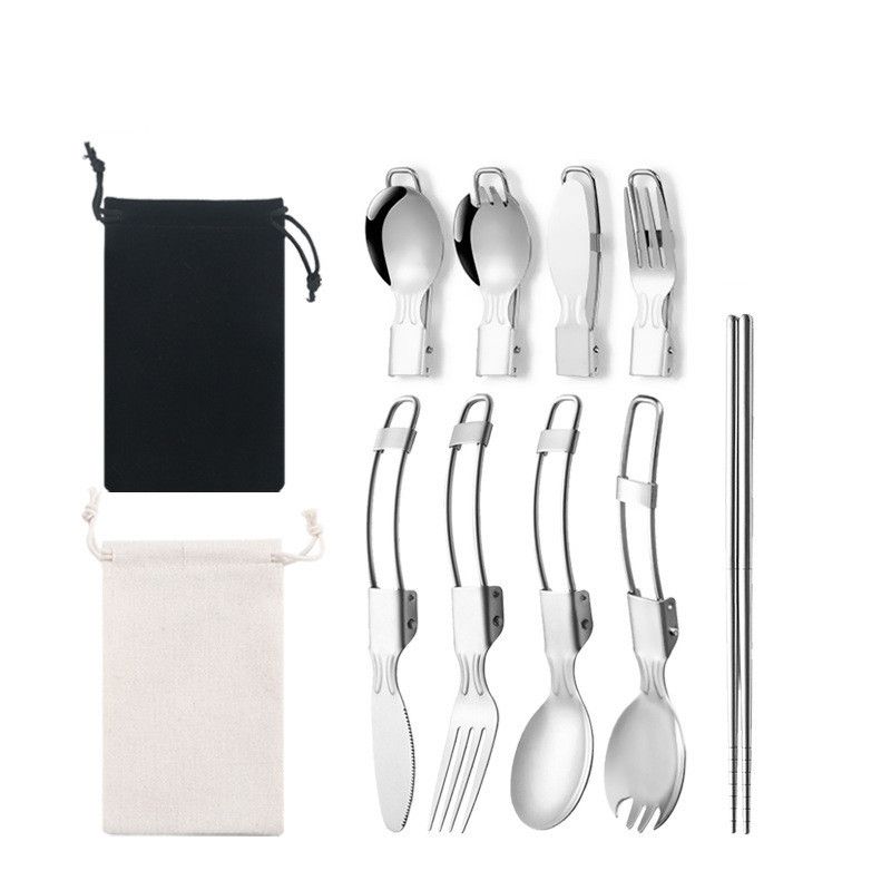 Silver island Folding Stainless Steel Cutlery Set black bag view 3