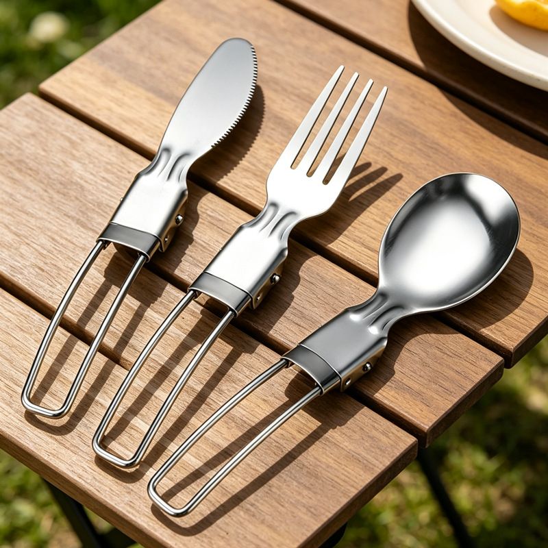 Silver island Folding Stainless Steel Cutlery Set black bag view 4