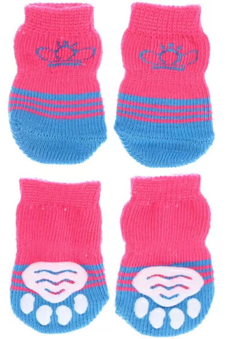 Foot art mouse Pet Socks Cartoon Anti Slip Pink blue crown M [recommended foot — image 1