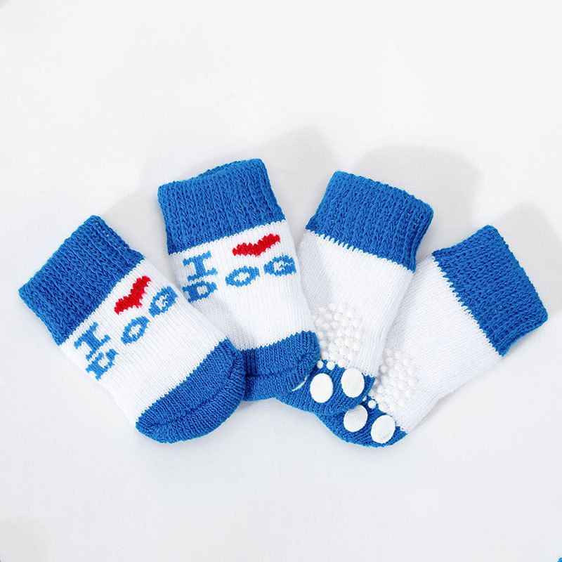 Foot art mouse Pet Socks Cartoon Anti Slip Blue love you M [recommended foot — image 1