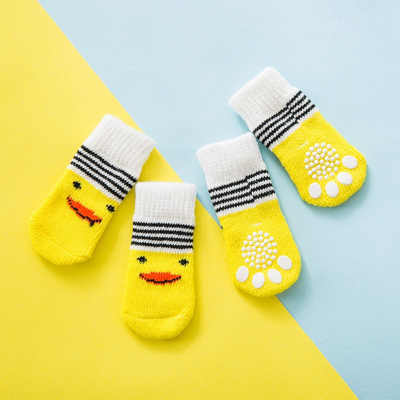 Foot art mouse Pet Socks Cartoon Anti Slip Yellow Duck M [recommended foot — image 1