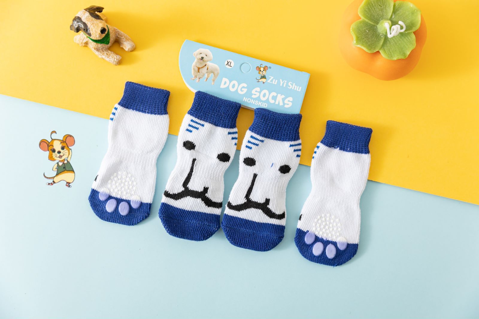 Foot art mouse Pet Socks Cartoon Anti Slip Blue Beard L [recommended foot — image 1