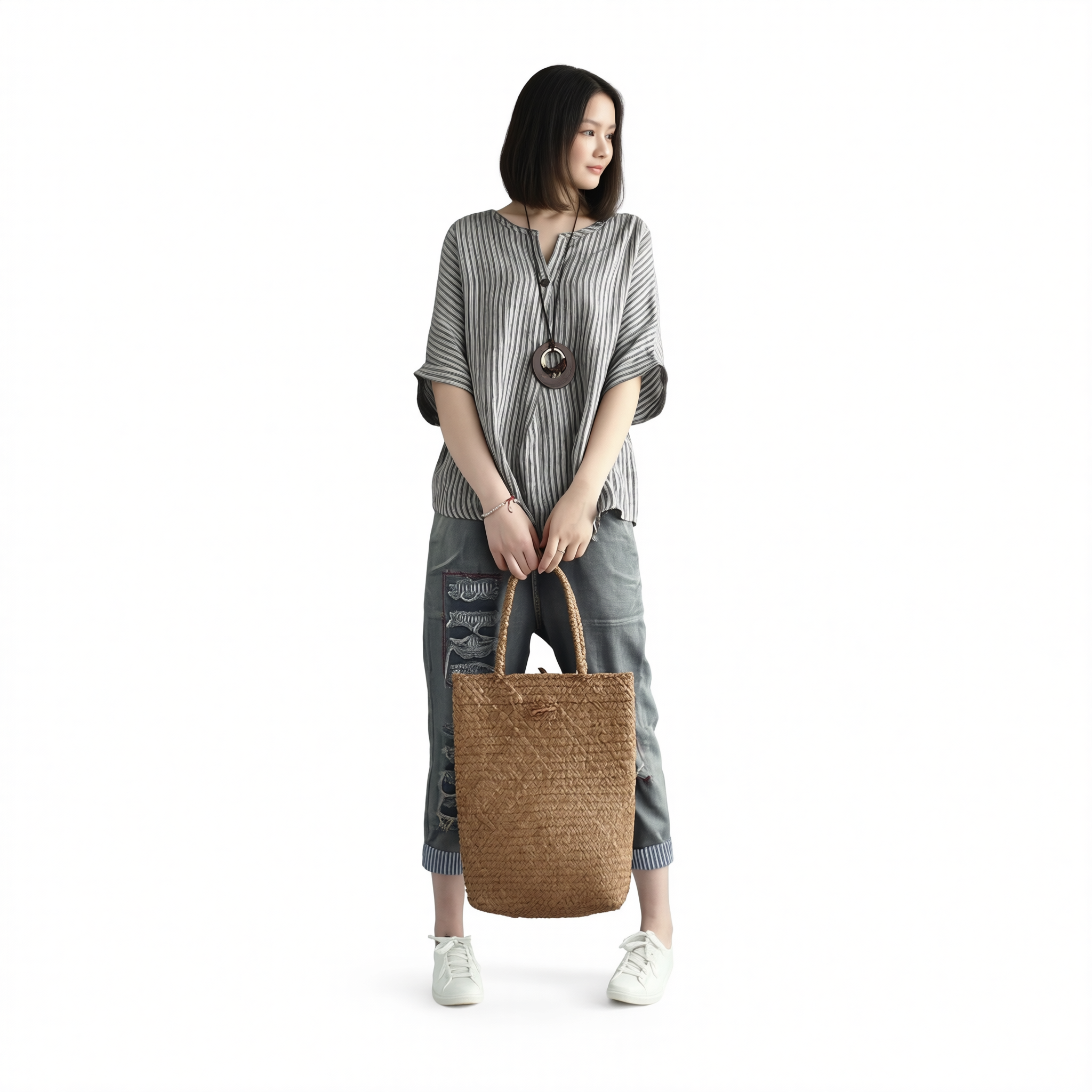 Women Striped Cotton Blend Batwing Casual Top T-Shirt grey XXL view 3