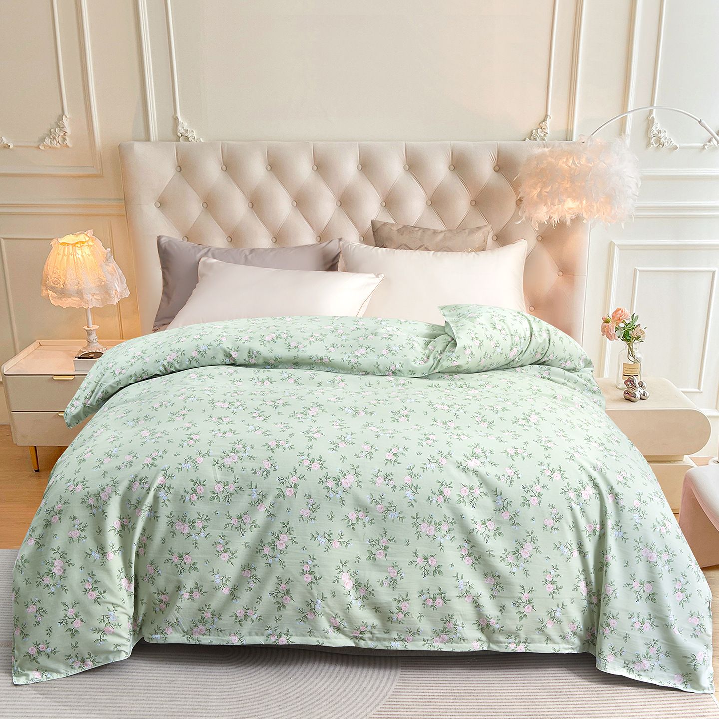 Polyester Reactive Print Stripes Geometric Plaid. Flowerful 9018 snow green view 2