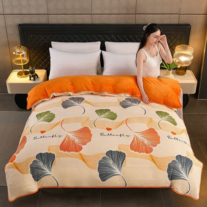 Milk Velvet Quilt Cover Double Sided Fleece Ginkgo flower blooms 150x200cm