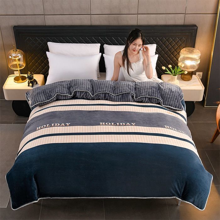 Milk Velvet Quilt Cover Double Sided Fleece Fashionable stripes 150x200cm