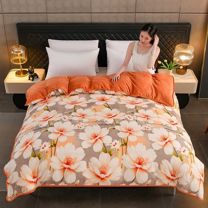 Milk Velvet Quilt Cover Double Sided Fleece Walking in the floral fragrance