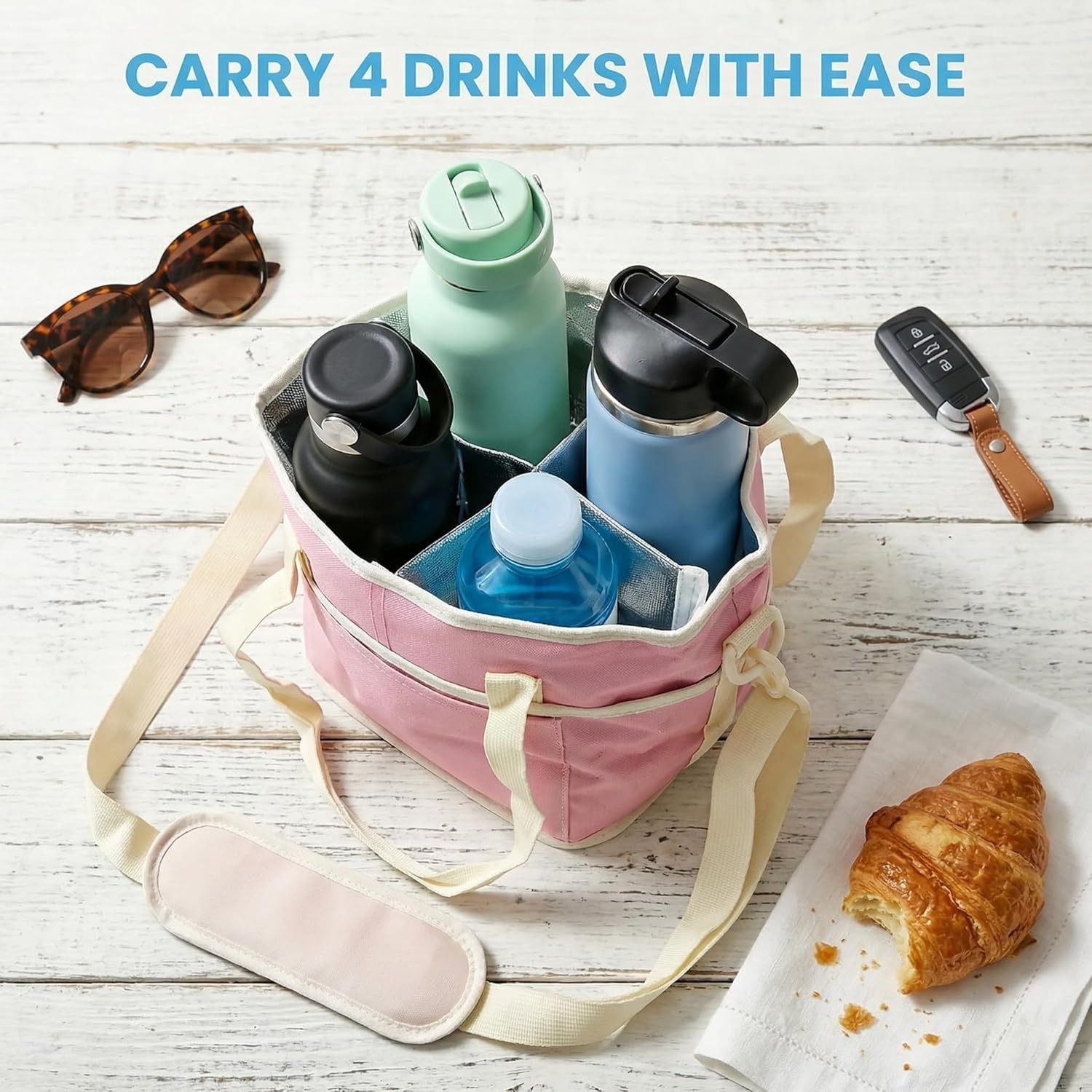 No Spill Car Drink Holder Bag Pink Soft compartment view 2