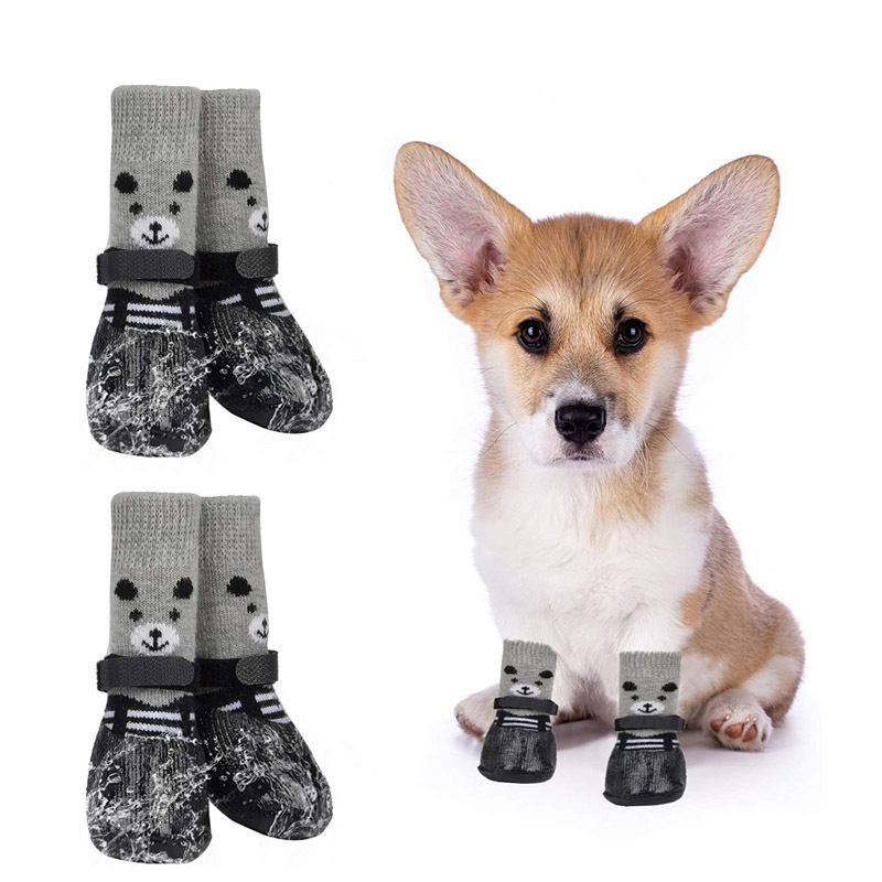 Rubber Dog Shoes Waterproof Anti Slip Blue bear [socks] L large size comes view 5