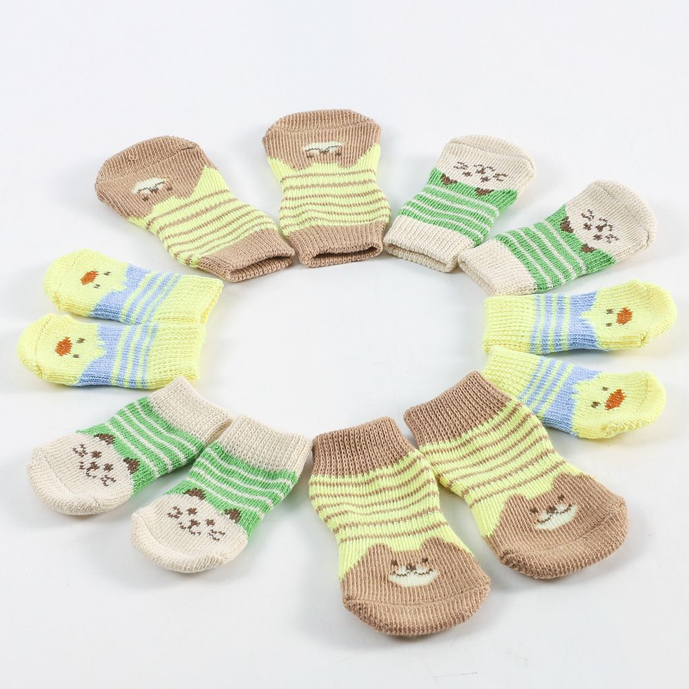 Pet Dog Socks Cartoon Pattern Non Slip 4 Pack Blue panda [4 pack] S view 2