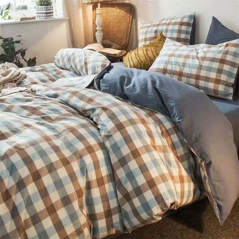 Duoxiao Quilt Cover 1.5x2.1m Twill Pink Grid Apple blossom 1.5 x2.2 m bed sheet view 5