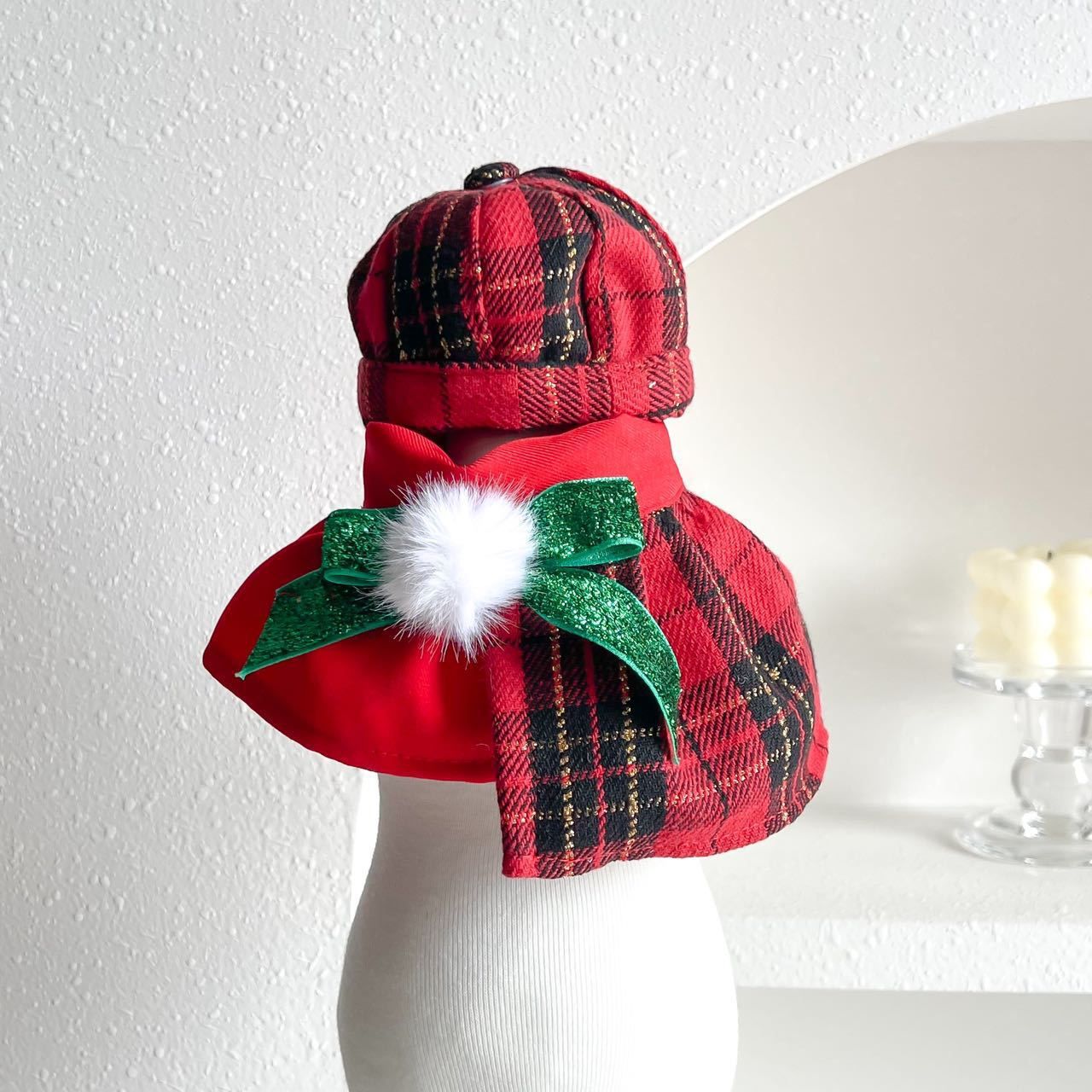 AMOOR Pet Christmas Hat Scarf Set Green Set view 4