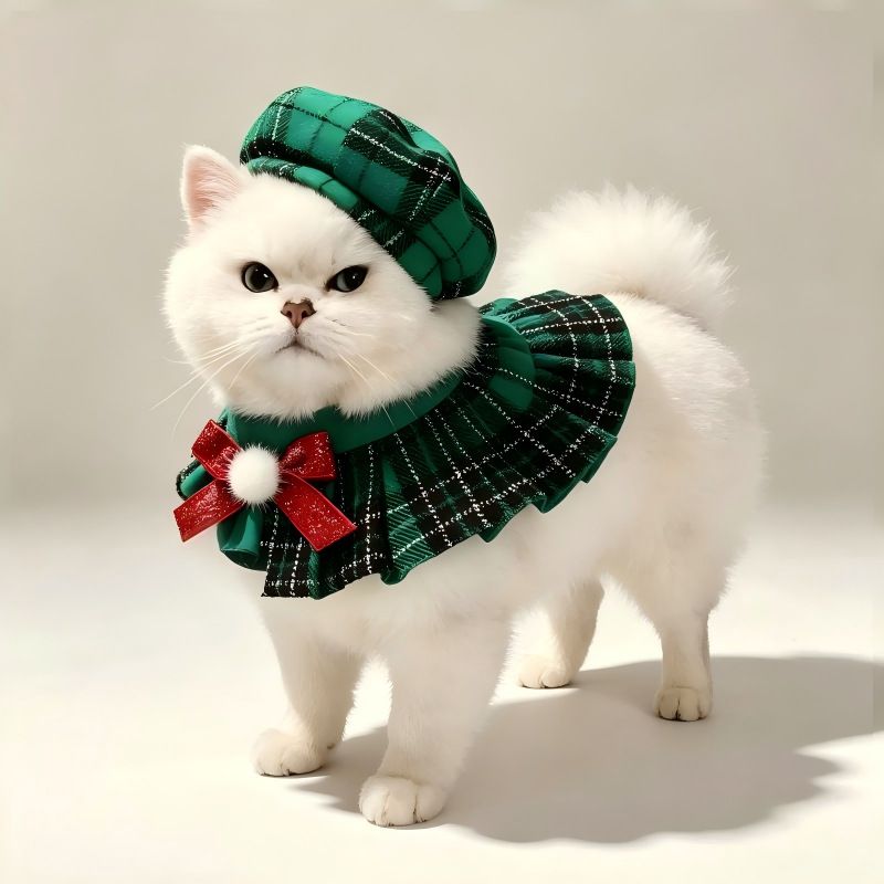 AMOOR Pet Christmas Hat Scarf Set Green Set view 2