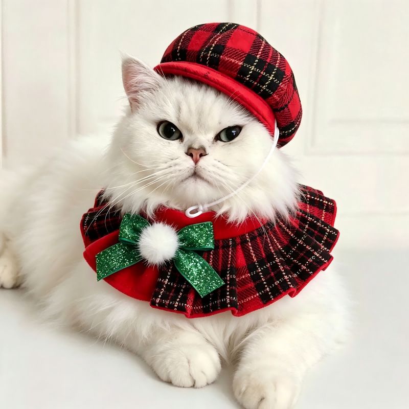 AMOOR Pet Christmas Hat Scarf Set Red Set view 3