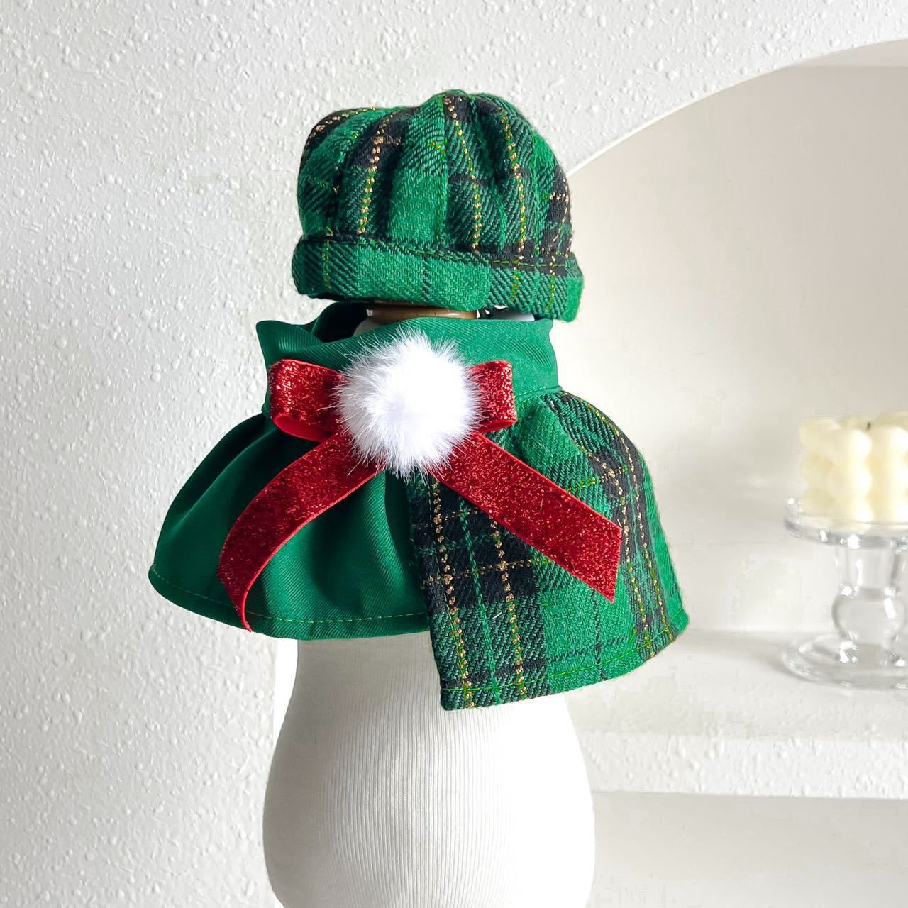 AMOOR Pet Christmas Hat Scarf Set Red Set view 5