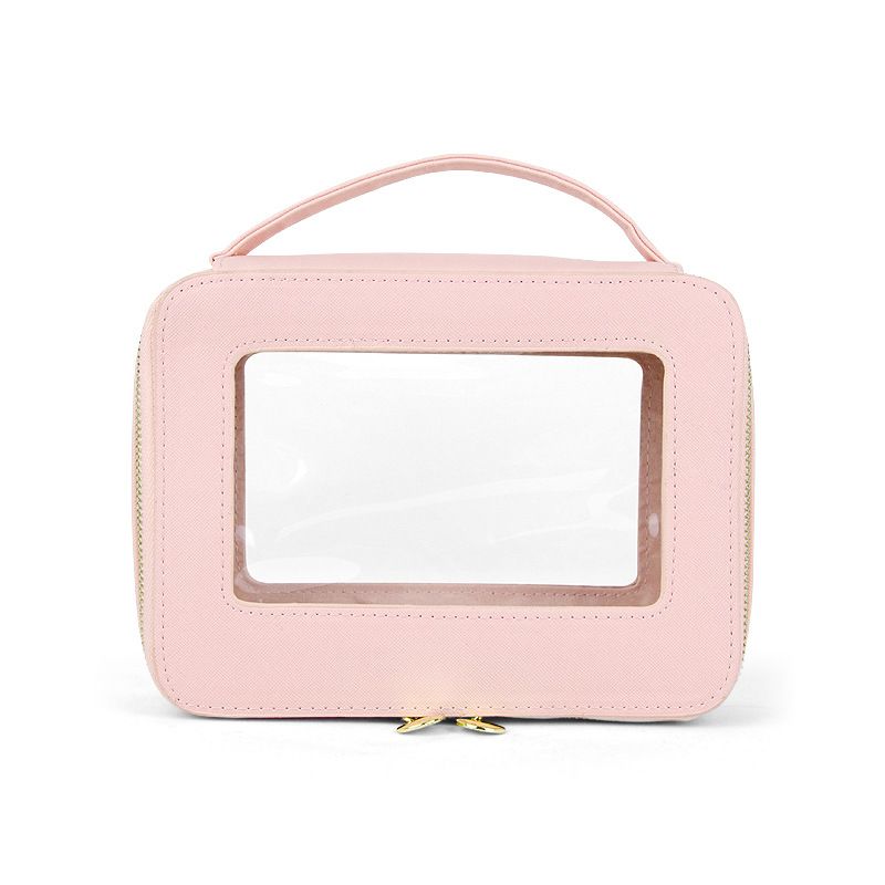 Large Capacity PU Makeup Bag with Window Water pink — image 1