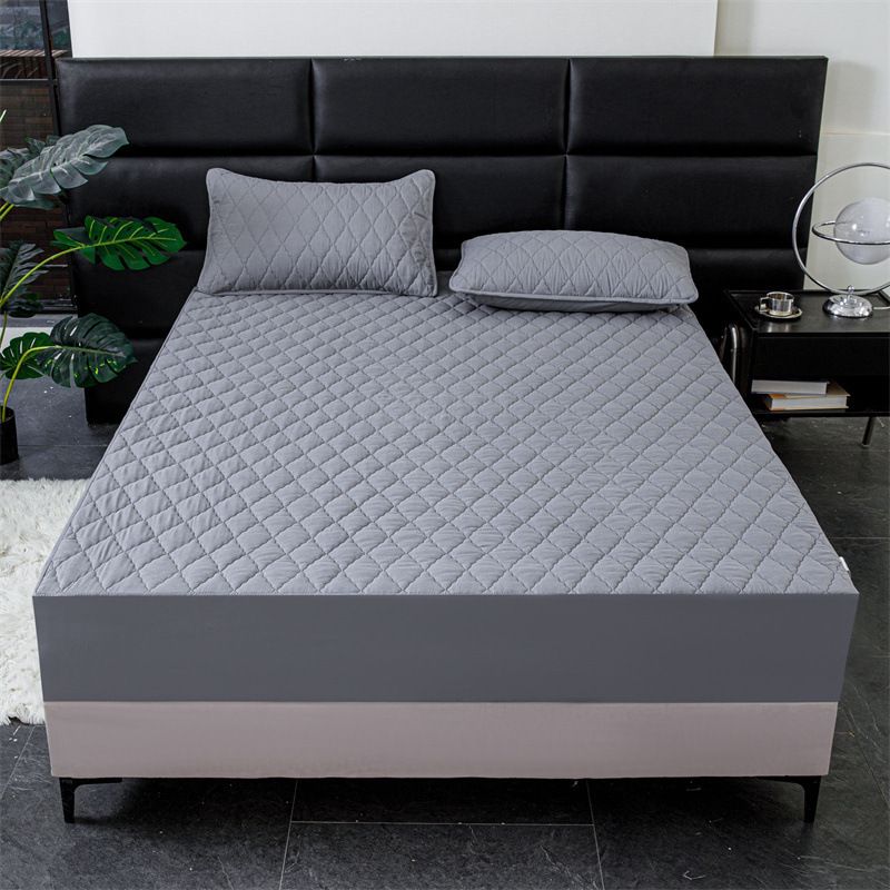 Waterproof Quilted Fitted Sheet Solid Color Toddler Pearlescent white-large view 3