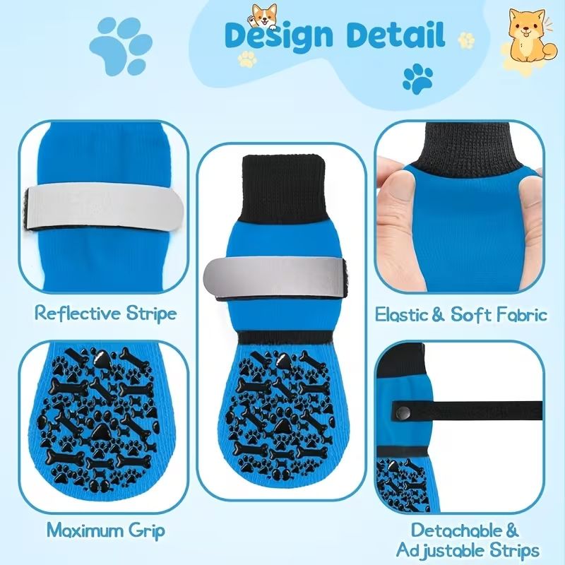 Dog Socks Outdoor Waterproof Non Slip Bone Style Cotton Blue bone style view 3