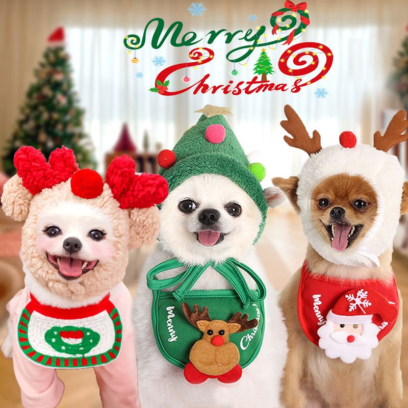 Pet Christmas Hat Bandana Wearable Accessories White Hat Antler S (Suitable view 3
