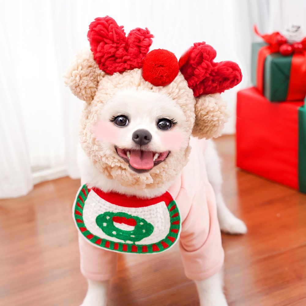 Pet Christmas Hat Bandana Wearable Accessories White Hat Antler S (Suitable view 5