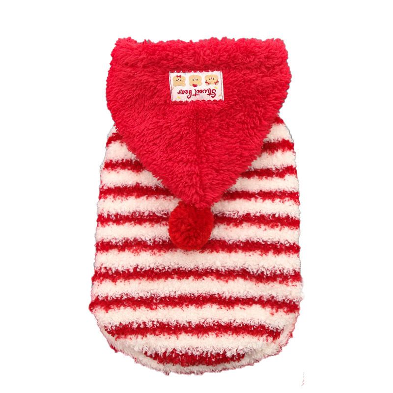 Pet Clothing Red Striped Hoodie Warm Winter Wear 560 stripes red cap M (Chest view 6