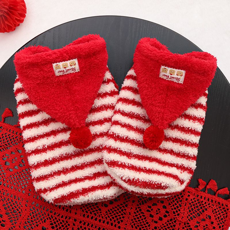 Pet Clothing Red Striped Hoodie Warm Winter Wear 560 stripes red cap L (Chest 45cm view 4