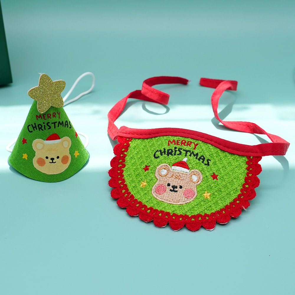 Noon Christmas Pet Hat Scarf Set Cartoon Bear Red Green A07G Red Bear view 4
