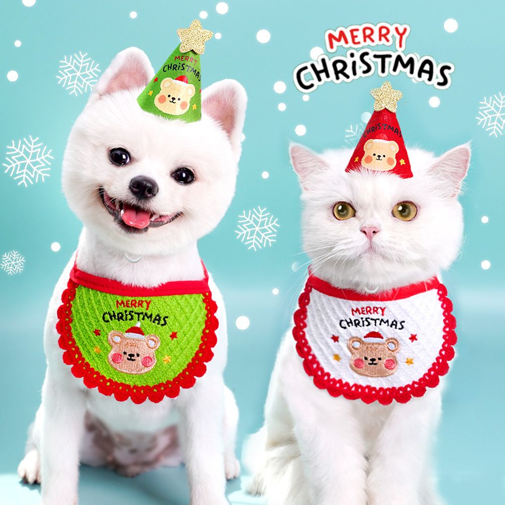 Noon Christmas Pet Hat Scarf Set Cartoon Bear Red Green A07G Green Bear view 3