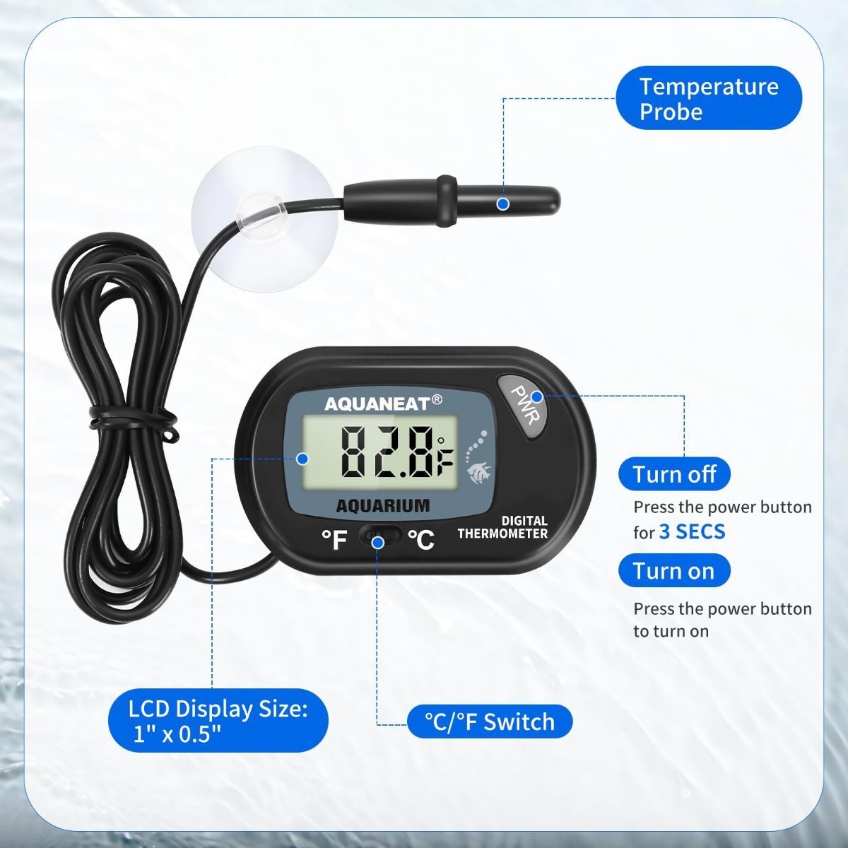 Aquarium Thermometer, Fish Tank Thermometer, Digital Temperature Test, with view 3