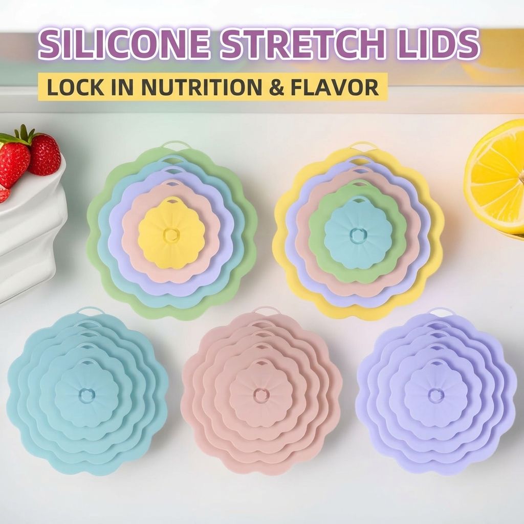 Food-Grade Silicone Stretchable Sealing Lids Set of 5 – Leak-Proof Reusable view 2