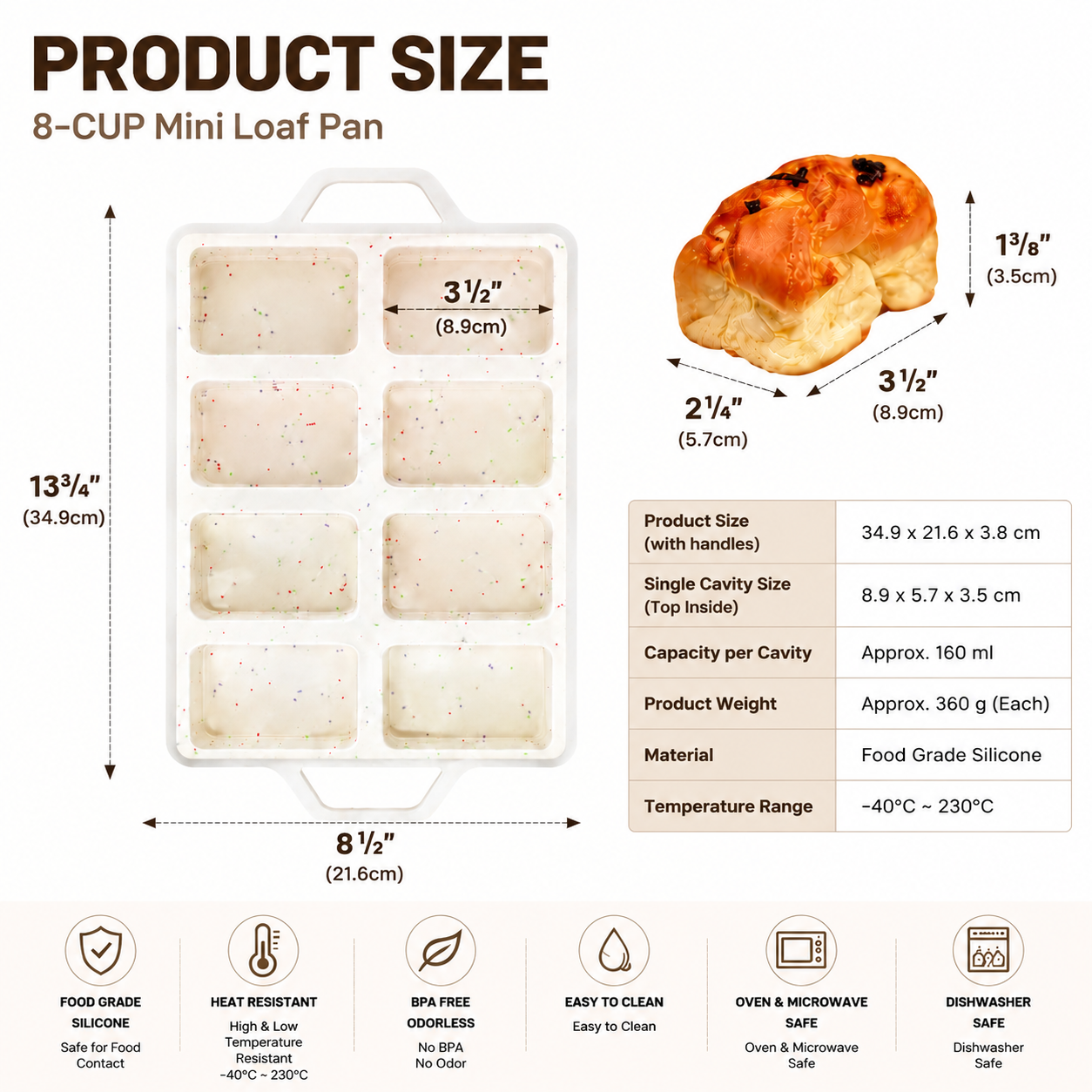 8-Cavity Mini Loaf Pan, Non-Stick Silicone Bread Mold with Sturdy Stainless view 3