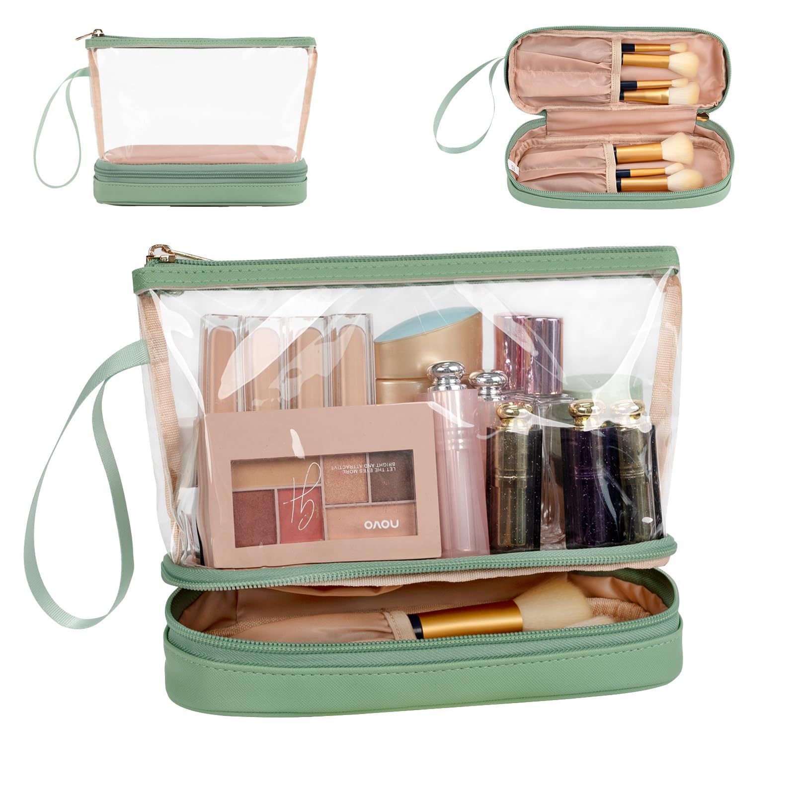 Double-Layer Portable Cosmetic Bag with Clear PVC Top and Vegan Leather Base view 10
