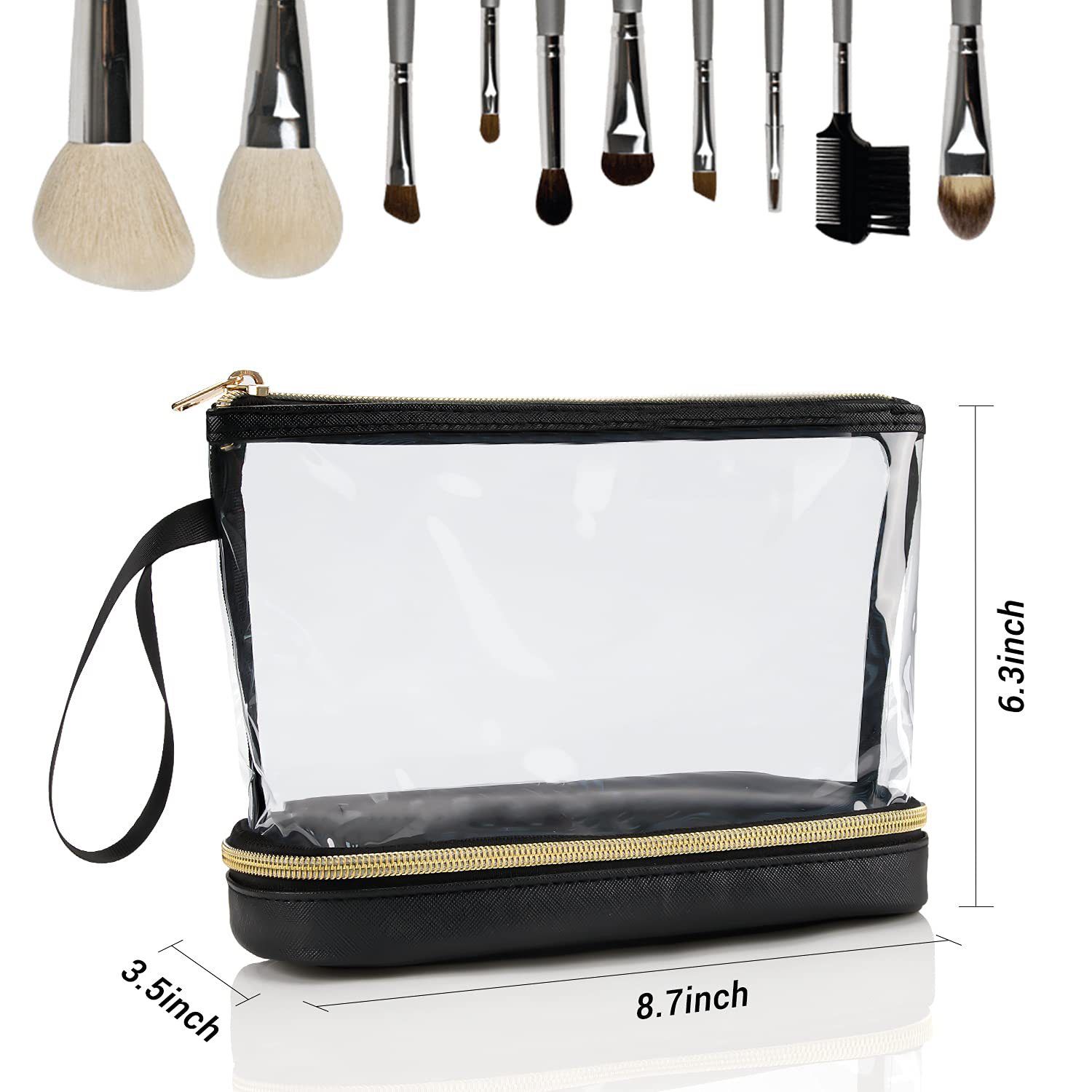 Double-Layer Portable Cosmetic Bag with Clear PVC Top and Vegan Leather Base view 2